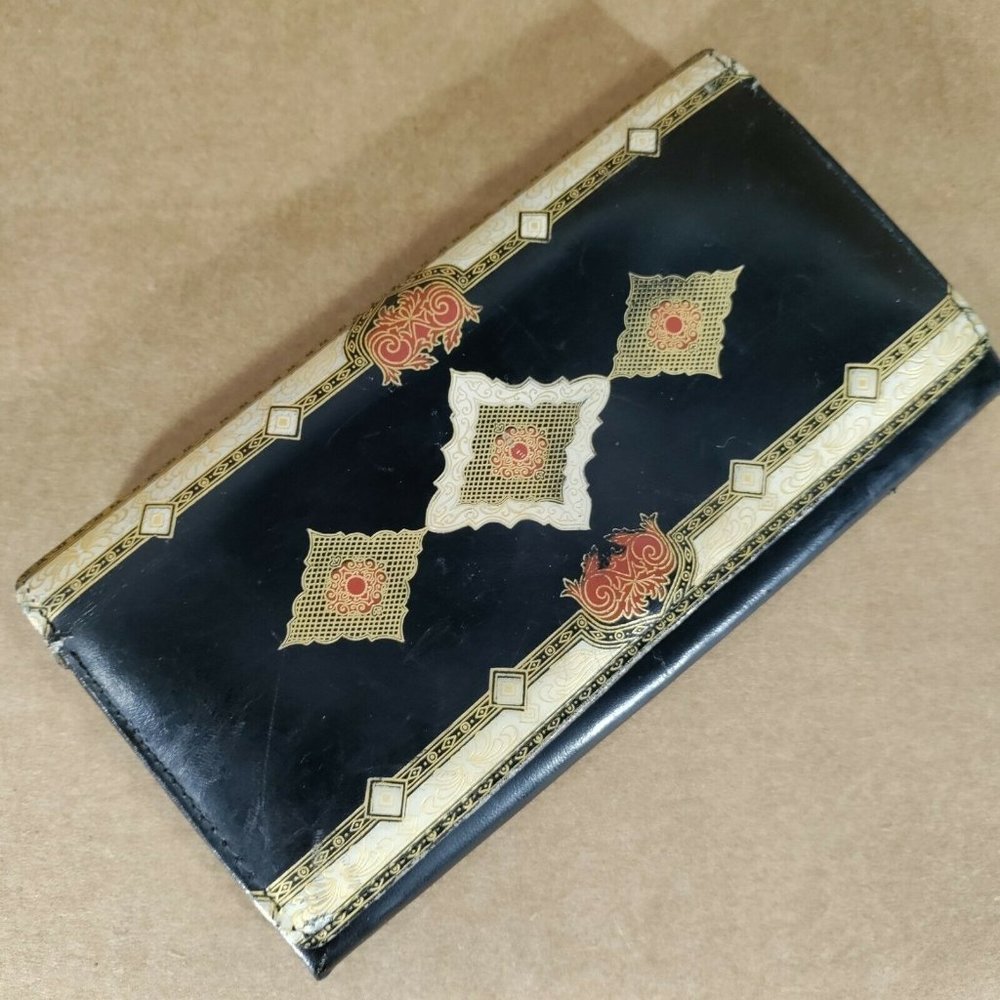 Vtg Rosenfeld Gilded Leather Wallet West Germany Accordion Fold MCM Geometric